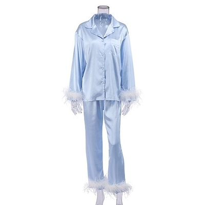 Spring European And American Pajamas Silk Long Sleeved Pajamas Turn Over Neck