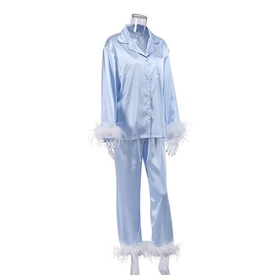 Spring European And American Pajamas Silk Long Sleeved Pajamas Turn Over Neck