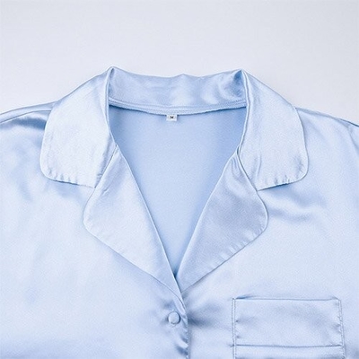 Spring European And American Pajamas Silk Long Sleeved Pajamas Turn Over Neck