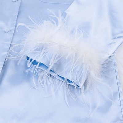 Spring European And American Pajamas Silk Long Sleeved Pajamas Turn Over Neck