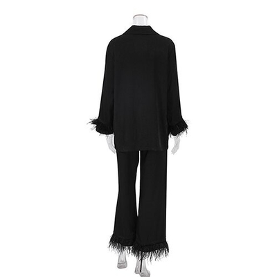 Autumn Long Sleeved Ostrich Hair Pajamas Cotton Silk Trousers Suits Outside Wearing