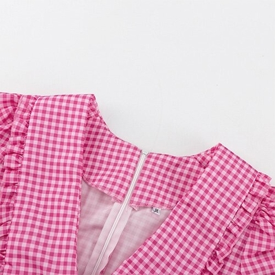 OEM Cross Border Women'S Pink Polyester Lattice Doll Collar Long Sleeve Dress