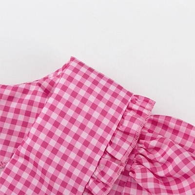 OEM Cross Border Women'S Pink Polyester Lattice Doll Collar Long Sleeve Dress
