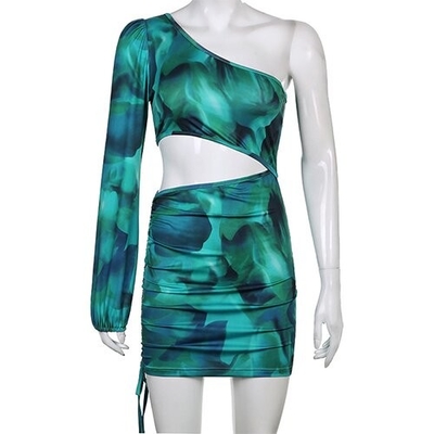 OEM Tie Dye Oblique Shoulder Polyester Commute Hip Rope Skirt Stitching Long Sleeved