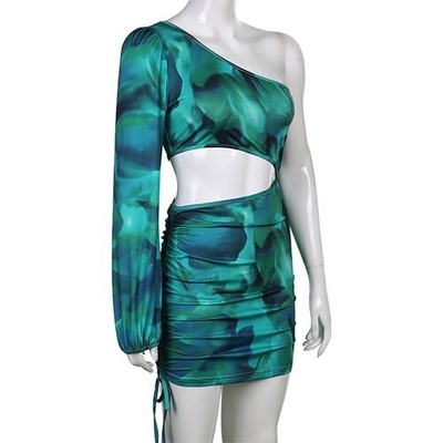 OEM Tie Dye Oblique Shoulder Polyester Commute Hip Rope Skirt Stitching Long Sleeved