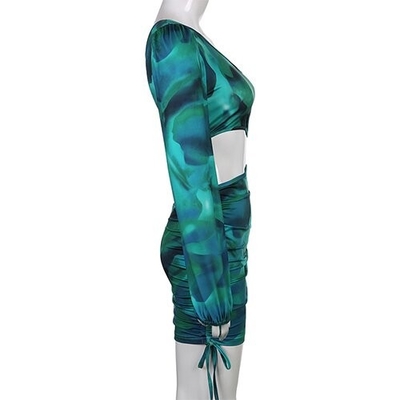 OEM Tie Dye Oblique Shoulder Polyester Commute Hip Rope Skirt Stitching Long Sleeved