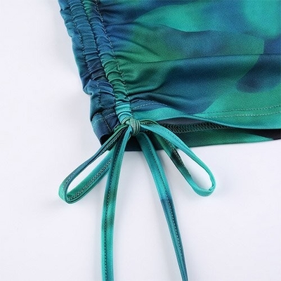OEM Tie Dye Oblique Shoulder Polyester Commute Hip Rope Skirt Stitching Long Sleeved