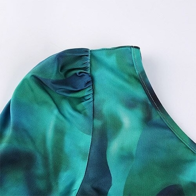 OEM Tie Dye Oblique Shoulder Polyester Commute Hip Rope Skirt Stitching Long Sleeved