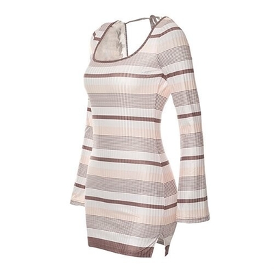 OEM Cross Border Women'S Polyester Striped Stamps Sexy Back Repair Thin Dress