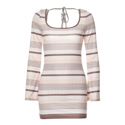 OEM Cross Border Women'S Polyester Striped Stamps Sexy Back Repair Thin Dress