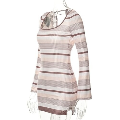 OEM Cross Border Women'S Polyester Striped Stamps Sexy Back Repair Thin Dress