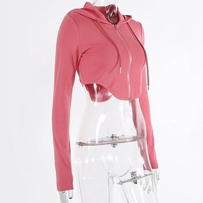 OEM European and American style 2022 new women's solid color slim -fitting navel fashion lapel zipper long -sleeved top