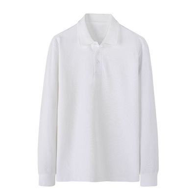 200 Grams Long Sleeve Polo Shirt 100% Cotton Turn Down Collar Shirt Pure Color