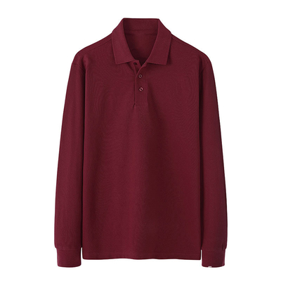 200 Grams Long Sleeve Polo Shirt 100% Cotton Turn Down Collar Shirt Pure Color