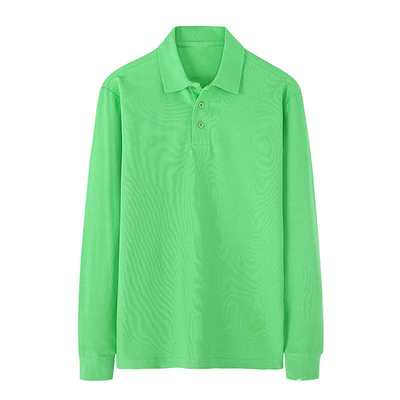 200 Grams Long Sleeve Polo Shirt 100% Cotton Turn Down Collar Shirt Pure Color