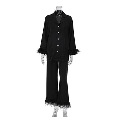 Autumn Long Sleeved Ostrich Hair Pajamas Cotton Silk Trousers Suits Outside Wearing