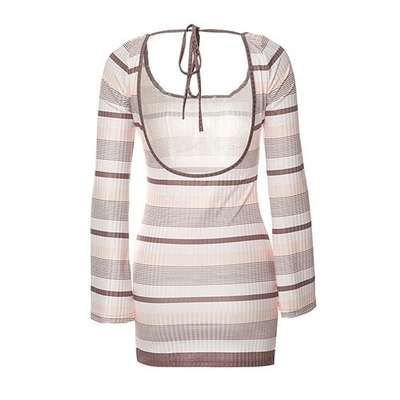 OEM Cross Border Women'S Polyester Striped Stamps Sexy Back Repair Thin Dress