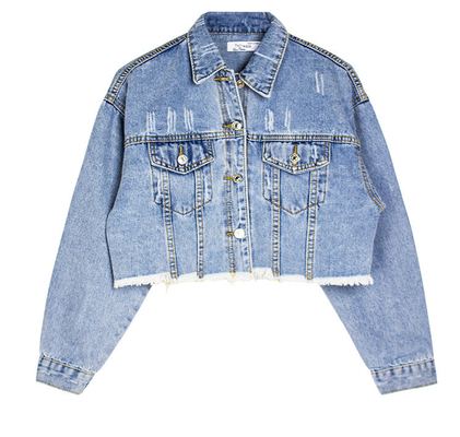 Trendy Unisex Distressed Cropped Jacket Vintage Wash Oversized Denim Coat