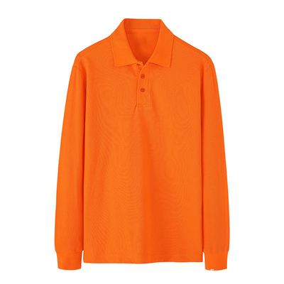 200 Grams Long Sleeve Polo Shirt 100% Cotton Turn Down Collar Shirt Pure Color